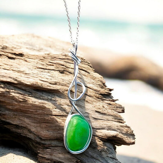 Rare Green UV Reactive Seaham Sea Glass Pendant