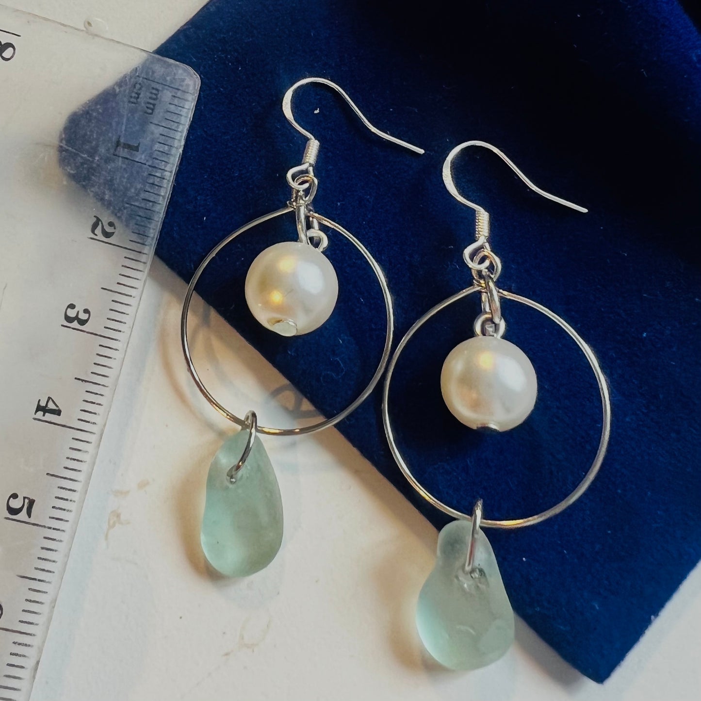 Statement Seaham Sea Glass and Glass Pearl Earrings