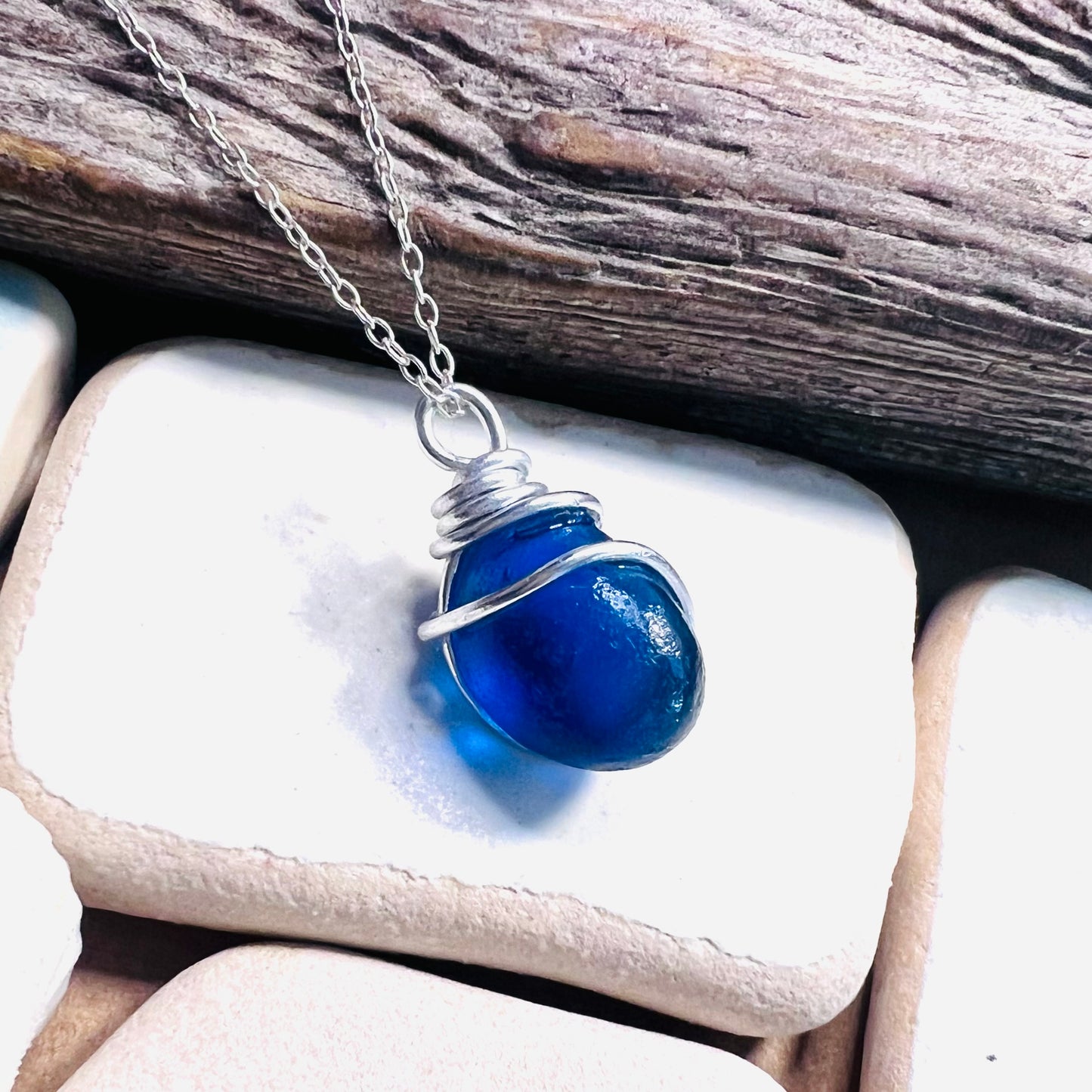 Deep Blue Seaham Sea Glass Pendant