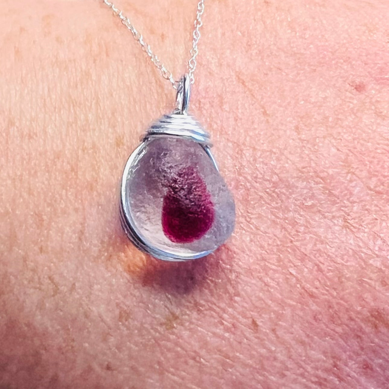 Large Pink & White Seaham Sea Glass Multi Pendant