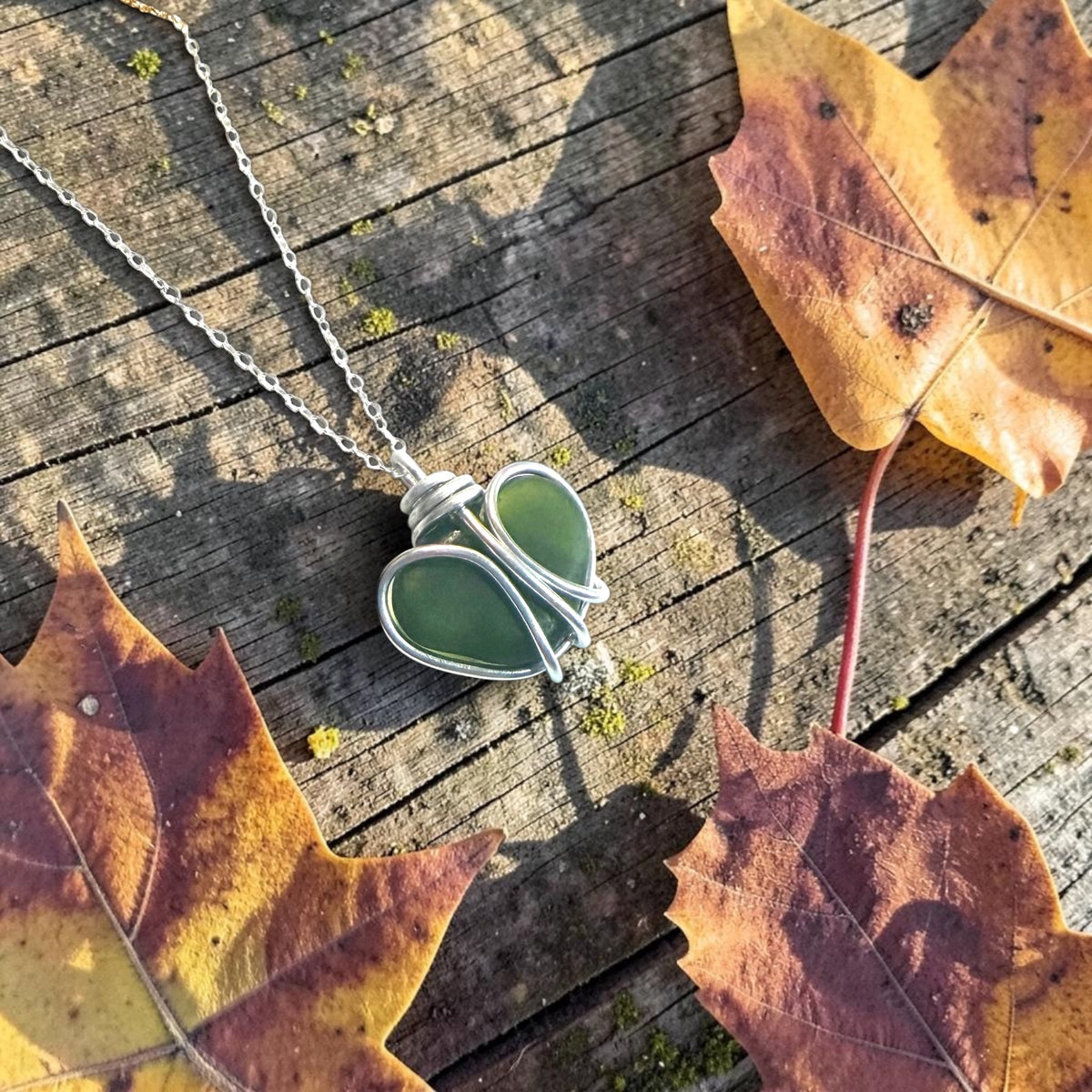 Green Sea Glass Heart Pendant