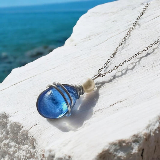 Mid Blue Seaham Sea Glass Pendant