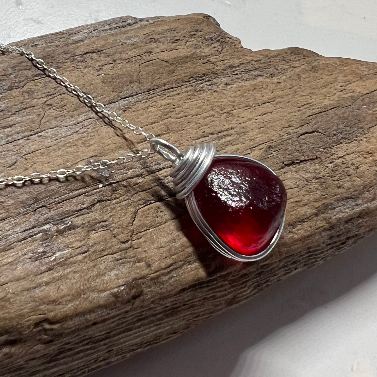 Rare Red Seaham Sea Glass Bubble Pendant