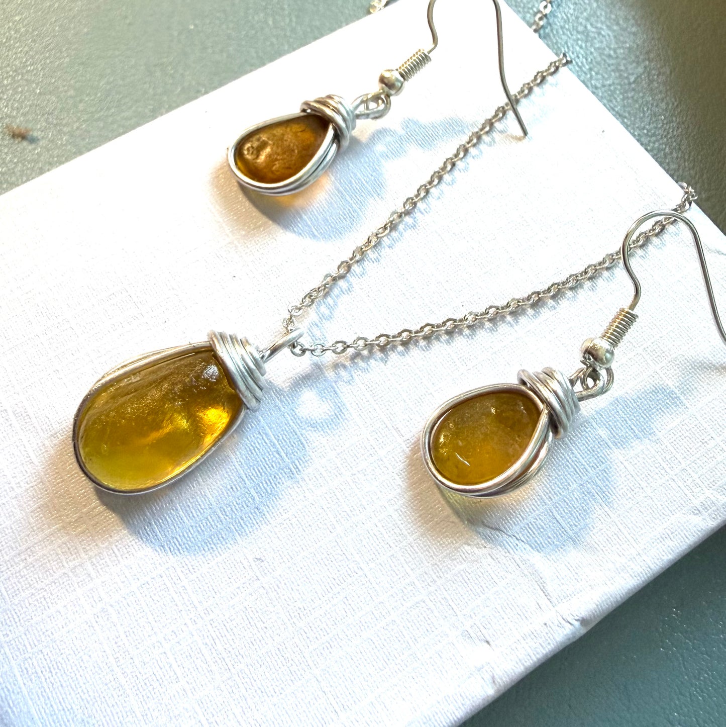 Yellow Devon Sea Glass Jewellery Set