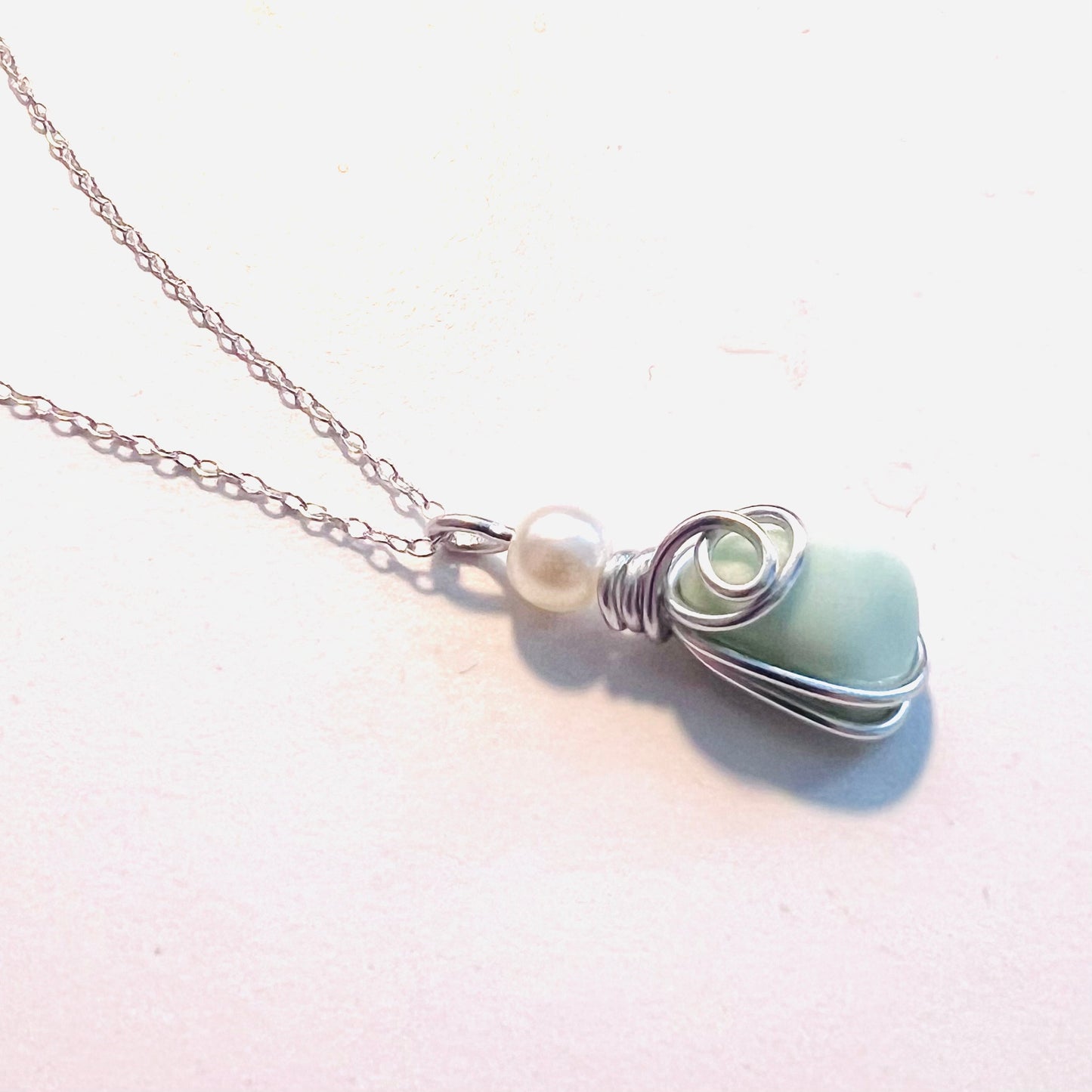 Mint Green Seaham Milk Glass Pendant