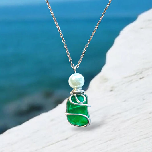 Canary Island Rare Turquoise Green Sea Glass Pendant