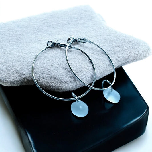 Pale Dusky Blue/Gray Seaham Sea Glass Hoop Earrings