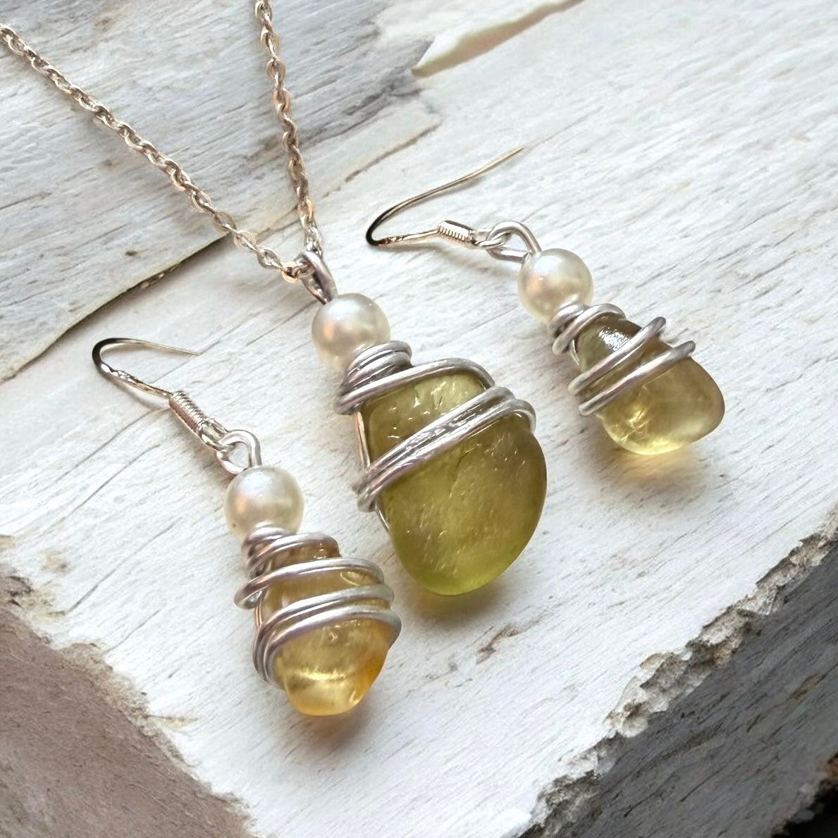 Yellow Seaham Sea Glass Jewellery Set