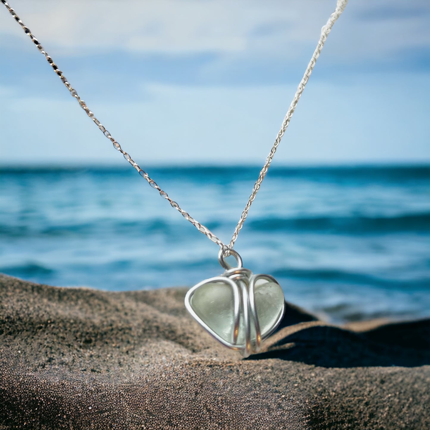 Seafoam Heart Seaham Sea Glass Pendant