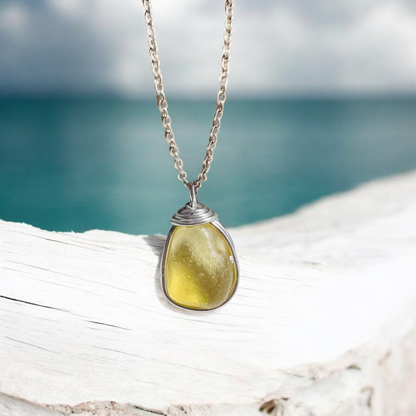 Rare Yellow Sea Glass Pendant