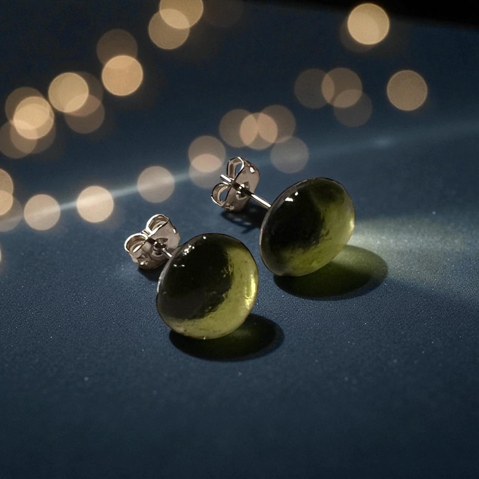 Olive Green Seaham Glass Stud Earrings