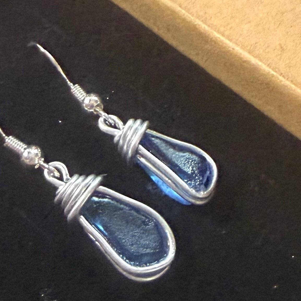 Blue Seaham Sea Glass Earrings