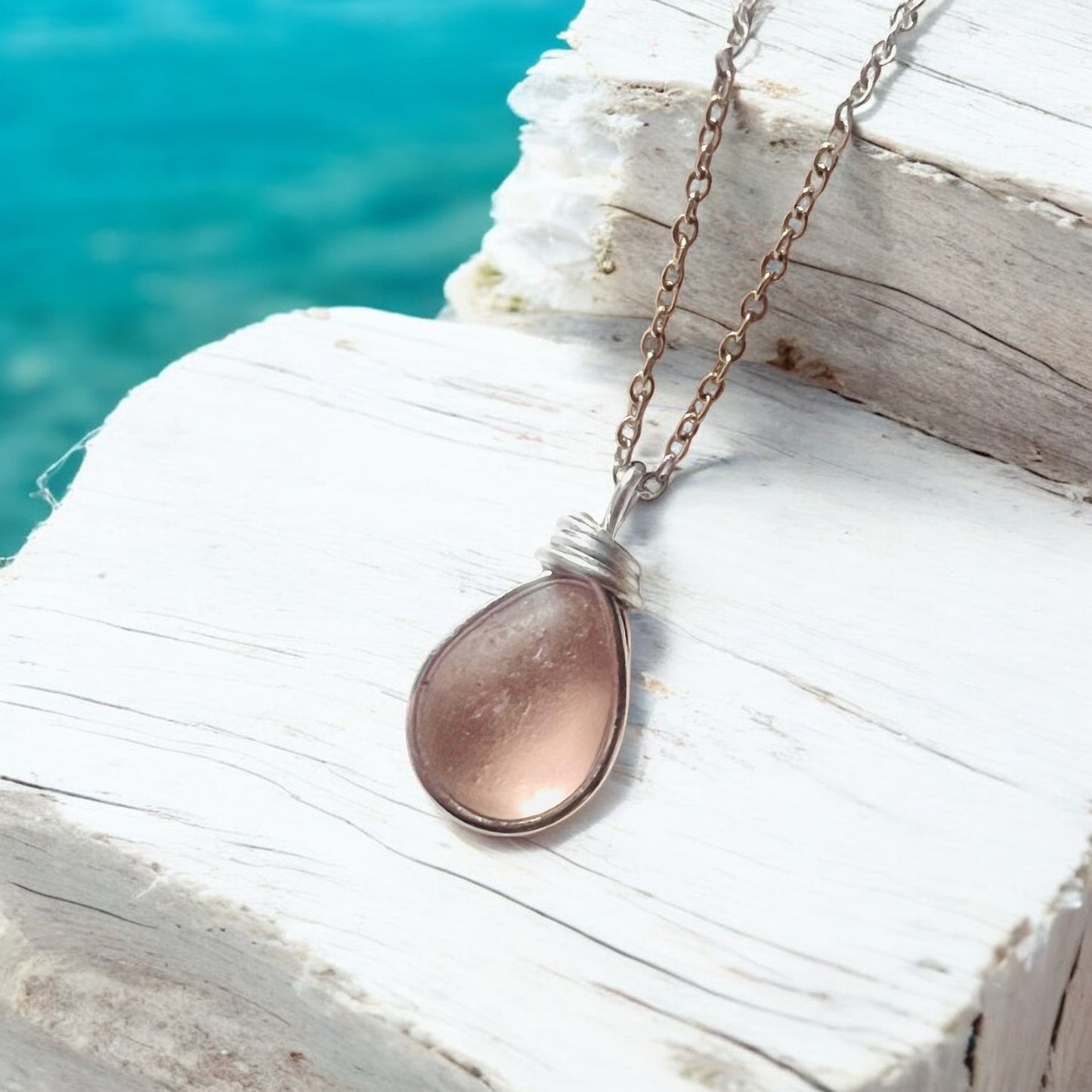 Rare Pale Pink Seaham Sea Glass Pendant