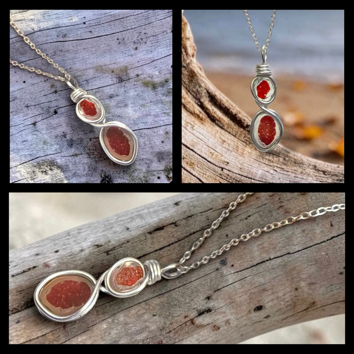 Red Seaham Sea Glass Multi Tone Pendant