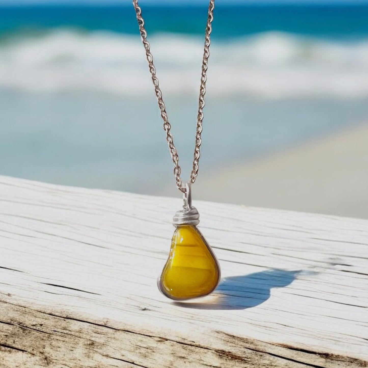 Canary Island Rare Yellow Sea Glass Pendant