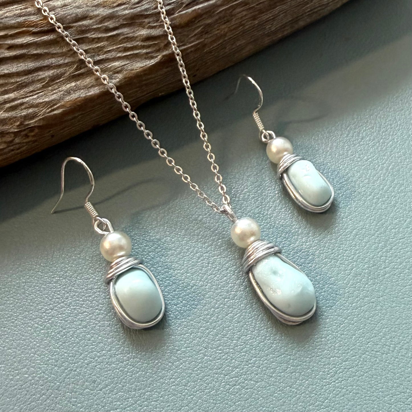 Milky Blue Seaham Sea Glass Jewellery Set