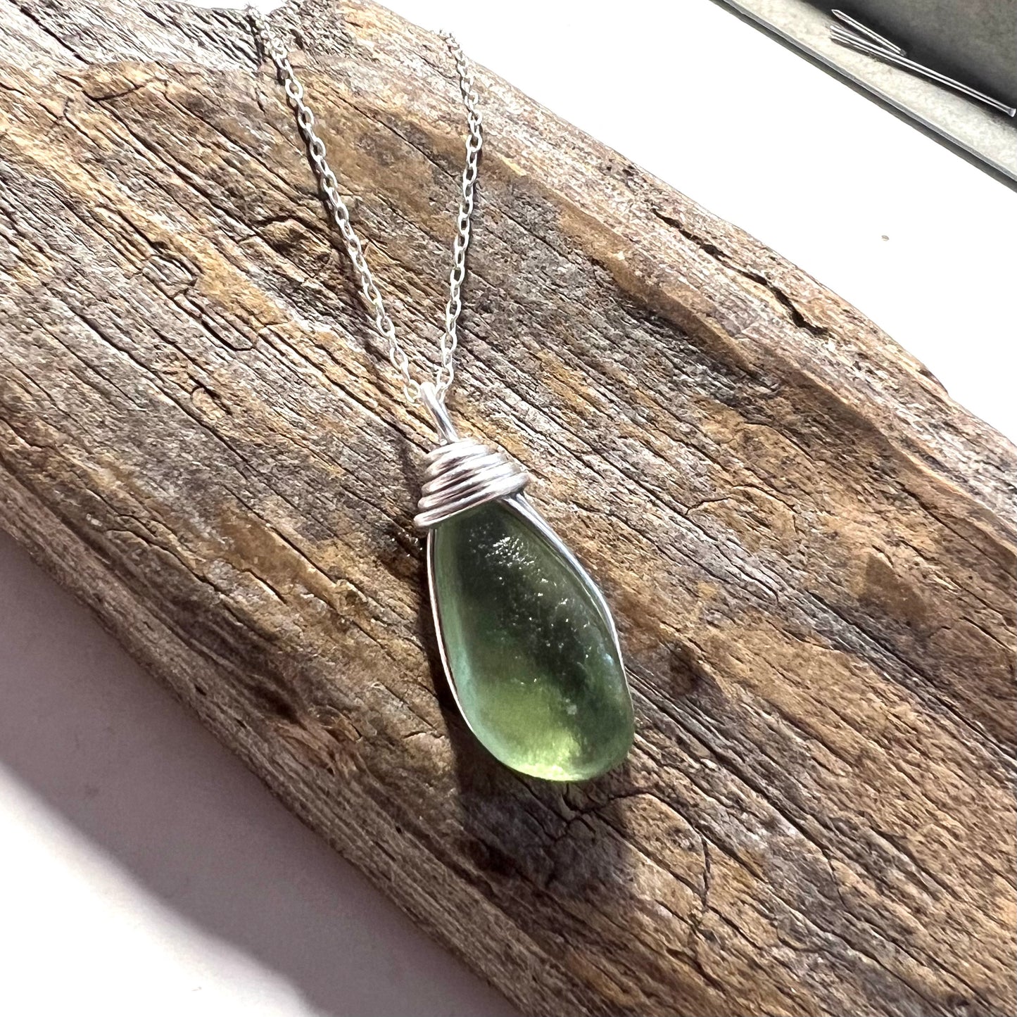Bright Lime Green Seaham Sea Glass Pendant
