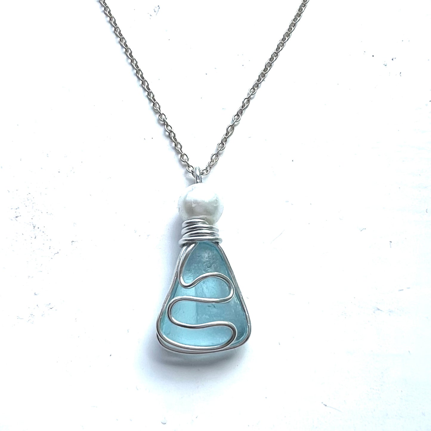 Pale Blue Seaham Sea Glass Waves Pendant