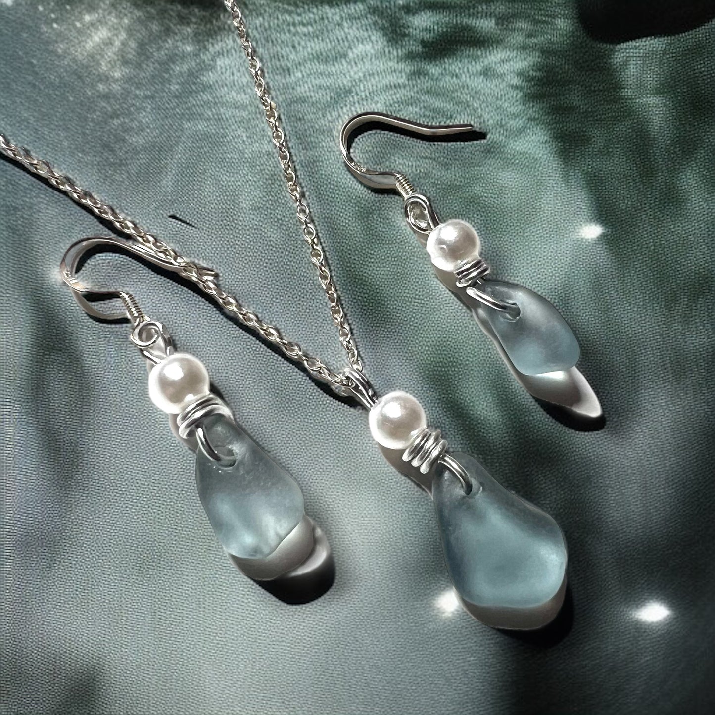 Dusky Grey Seaham Sea Glass Jewellery Set