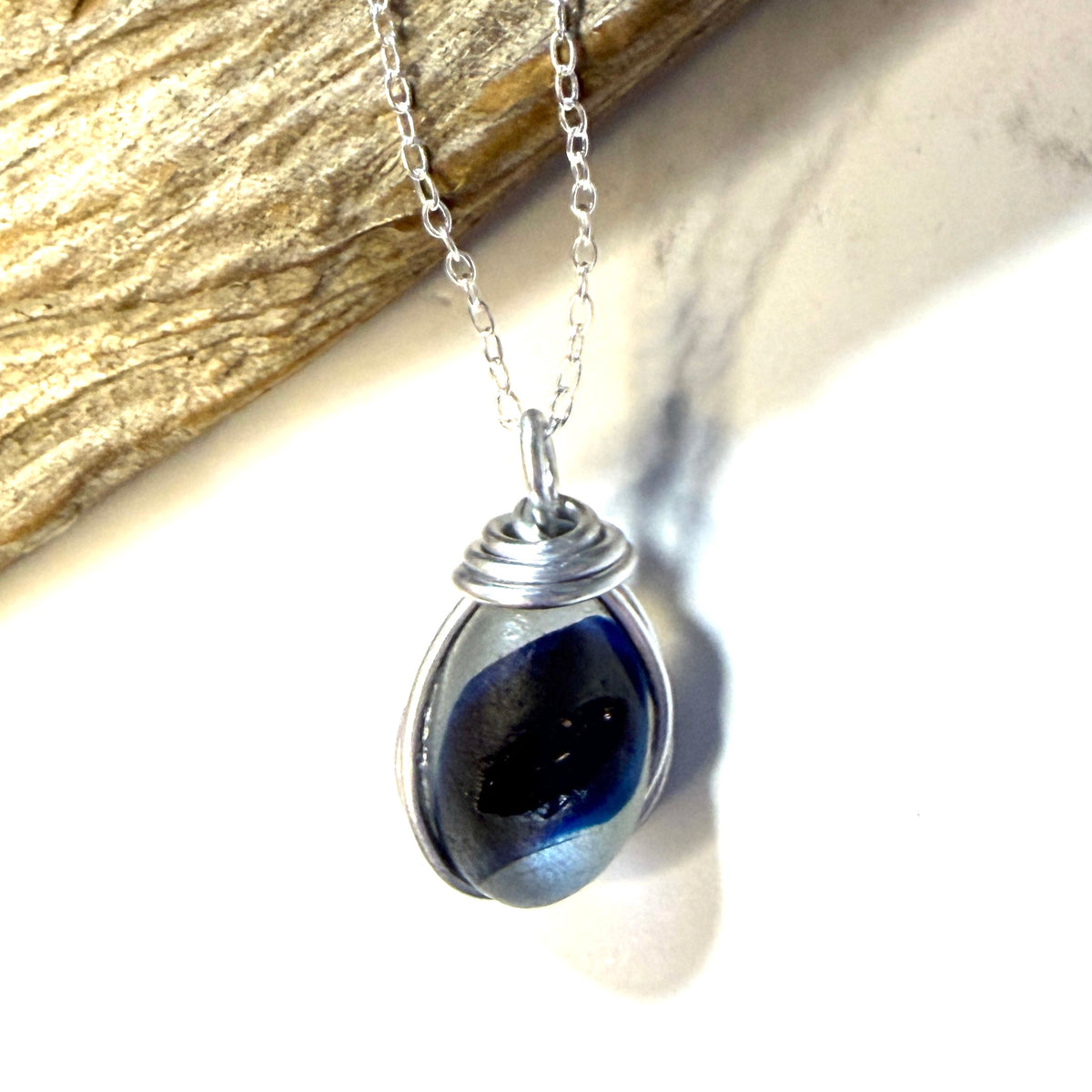 Seaham Sea Glass Multi Tone Blues  Pendant