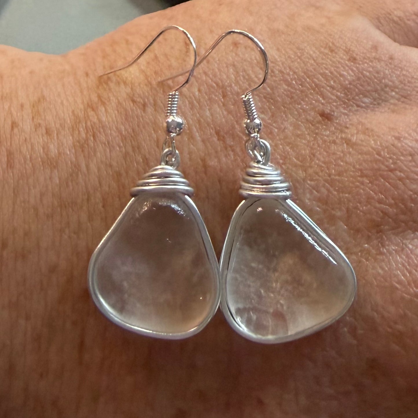 Large White Seaham Sea Glass Earrings