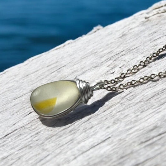 Yellow and White Seaham Sea Glass Multi Pendant