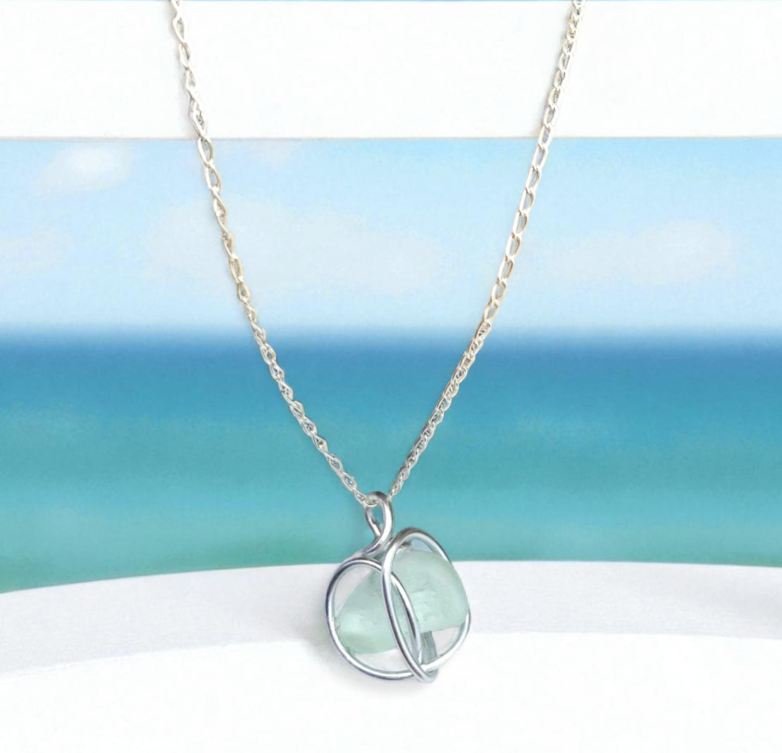 Cornish  Sea Glass Seafoam Heart Pendant