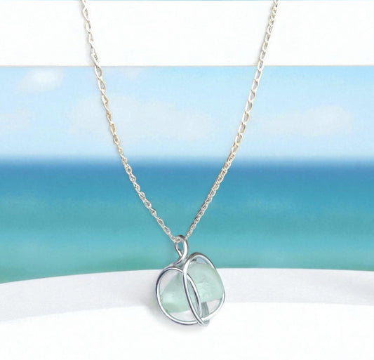 Cornish  Sea Glass Seafoam Heart Pendant