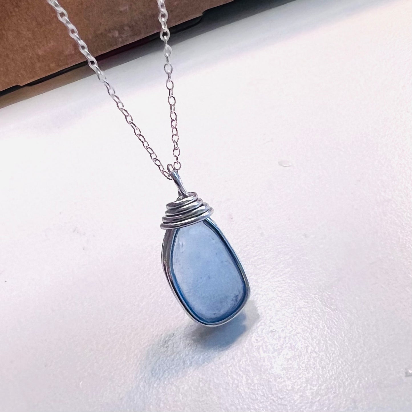 Light Cornflower Blue Seaham Sea Glass Pendant