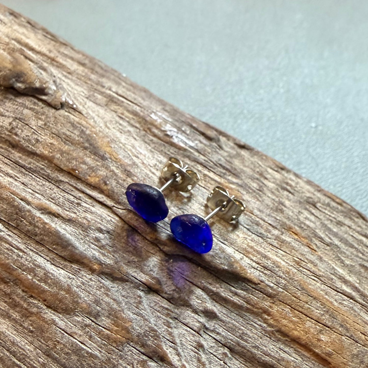 Deep Blue Sea Glass Stud Earrings