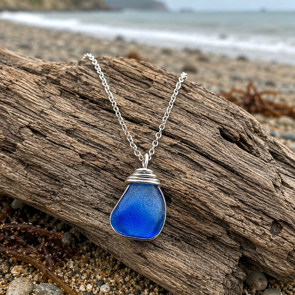 Deep Blue Seaham Sea Glass Pendant