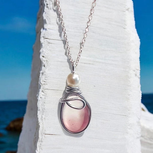 Mauve & White Seaham Sea Glass Multi Pendant