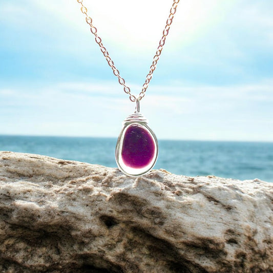 Dark Purple and White Seaham Sea Glass Multi Pendant