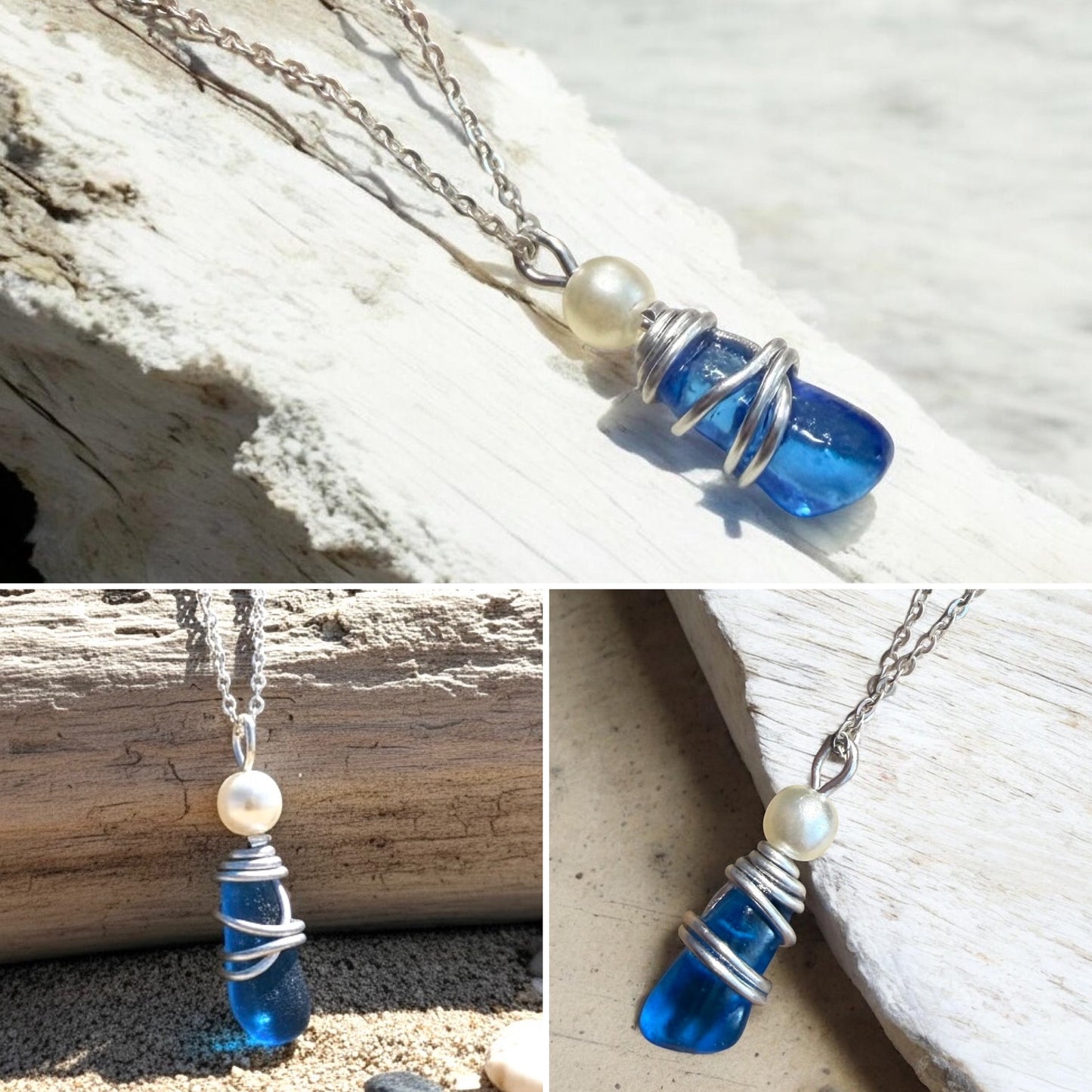 Blue Seaham Sea Glass Pendant