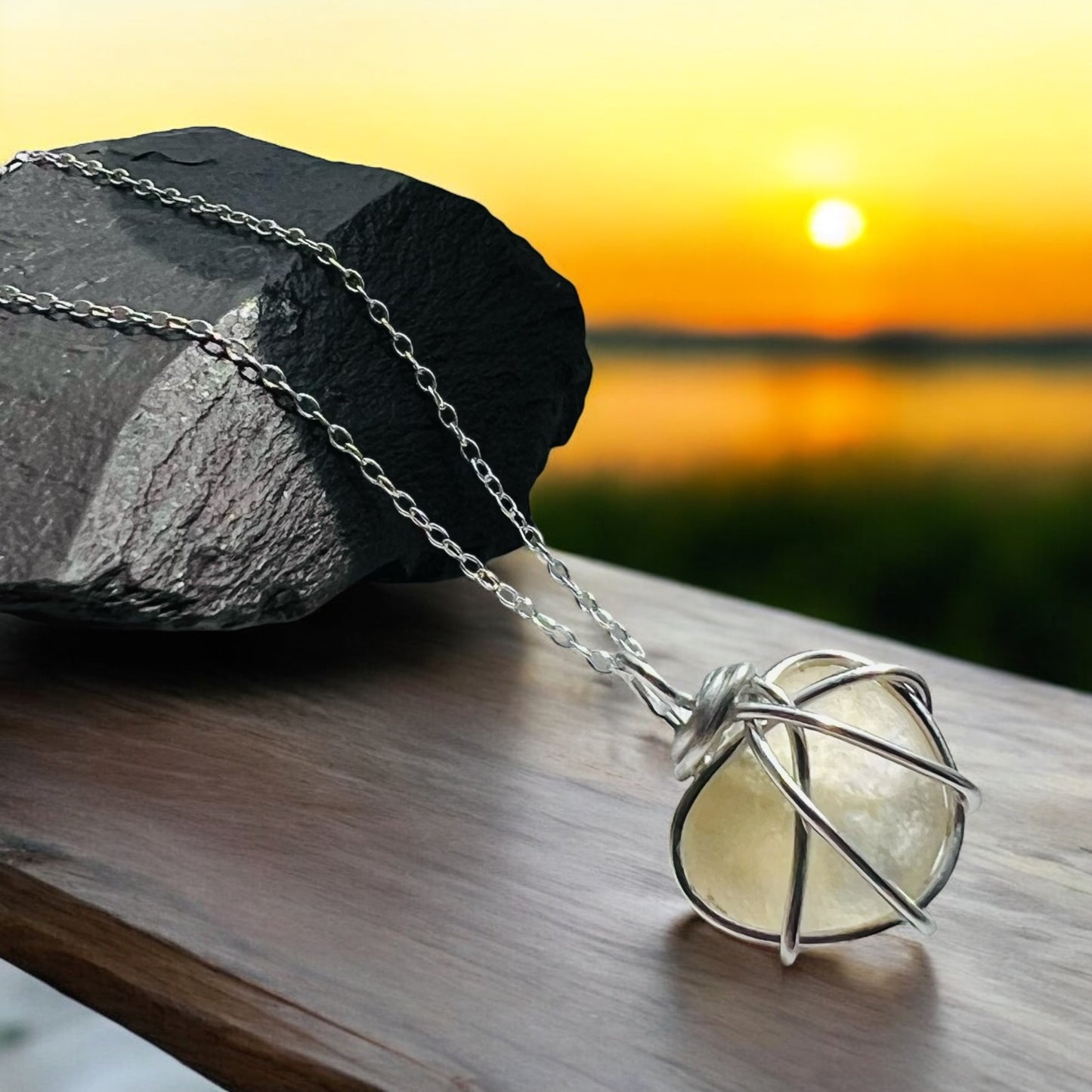 Rare Pale Yellow Colour Seaham Sea Glass Pendant