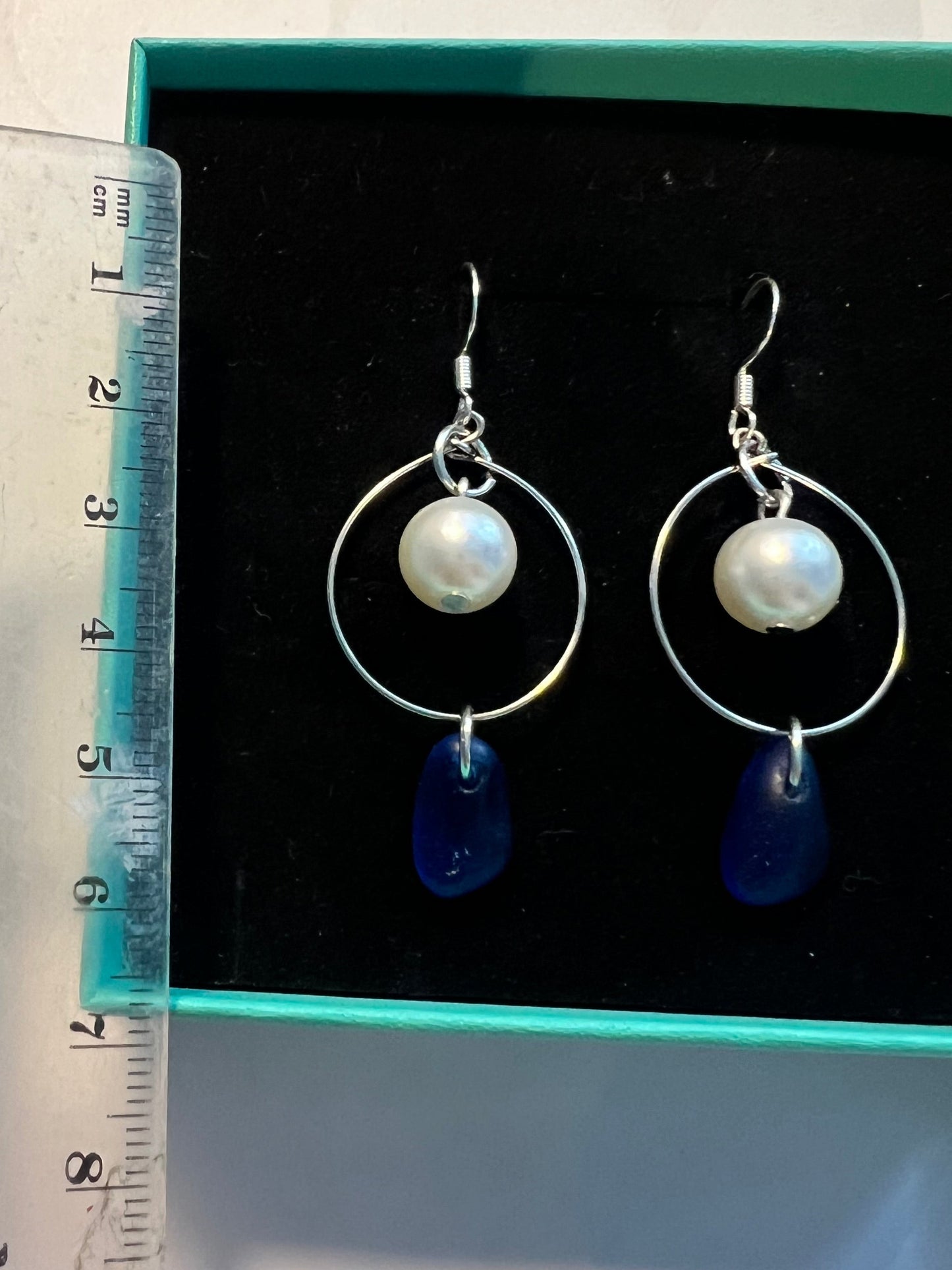 Statement Seaham Sea Glass and Glass Pearl Earrings