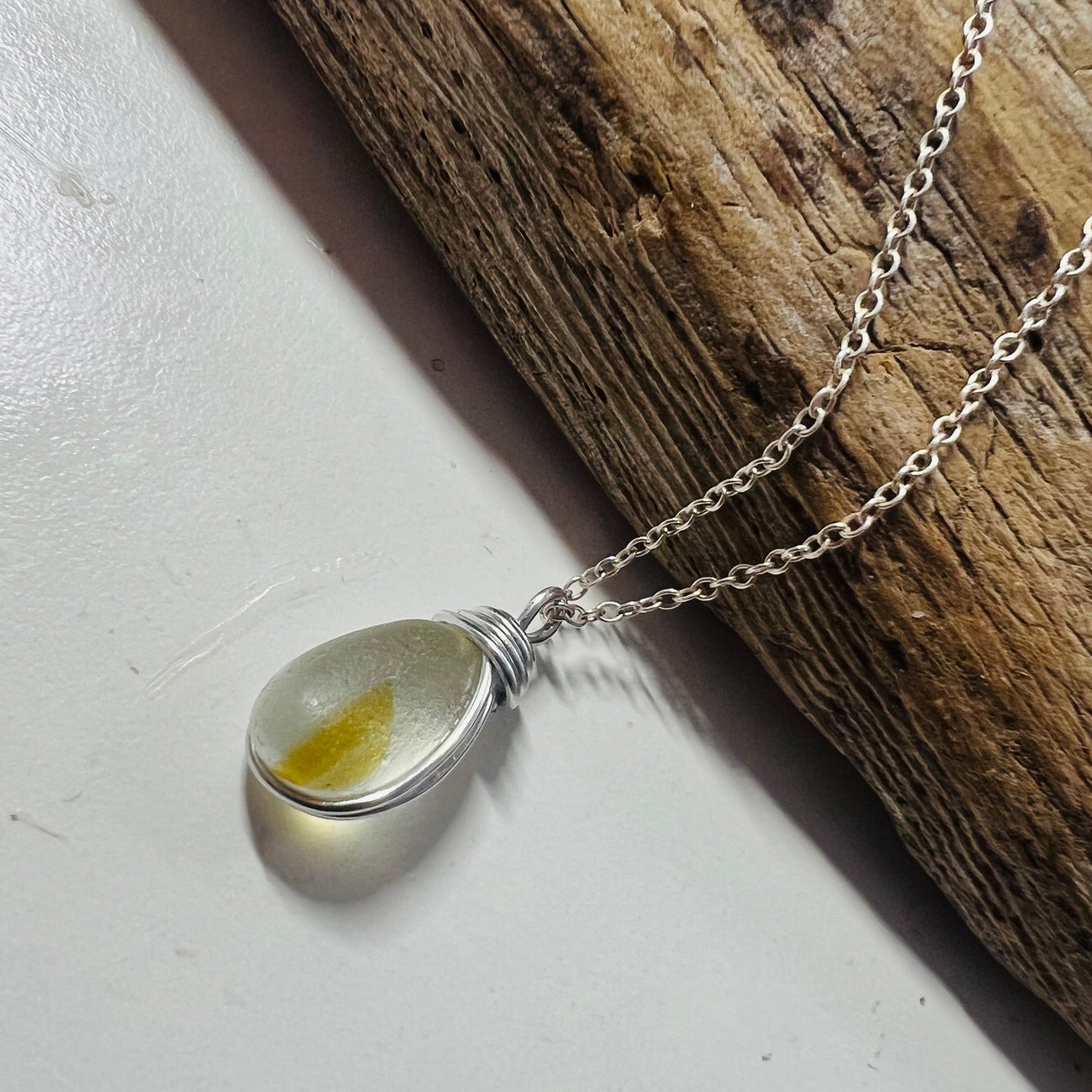 Yellow and White Seaham Sea Glass Multi Pendant