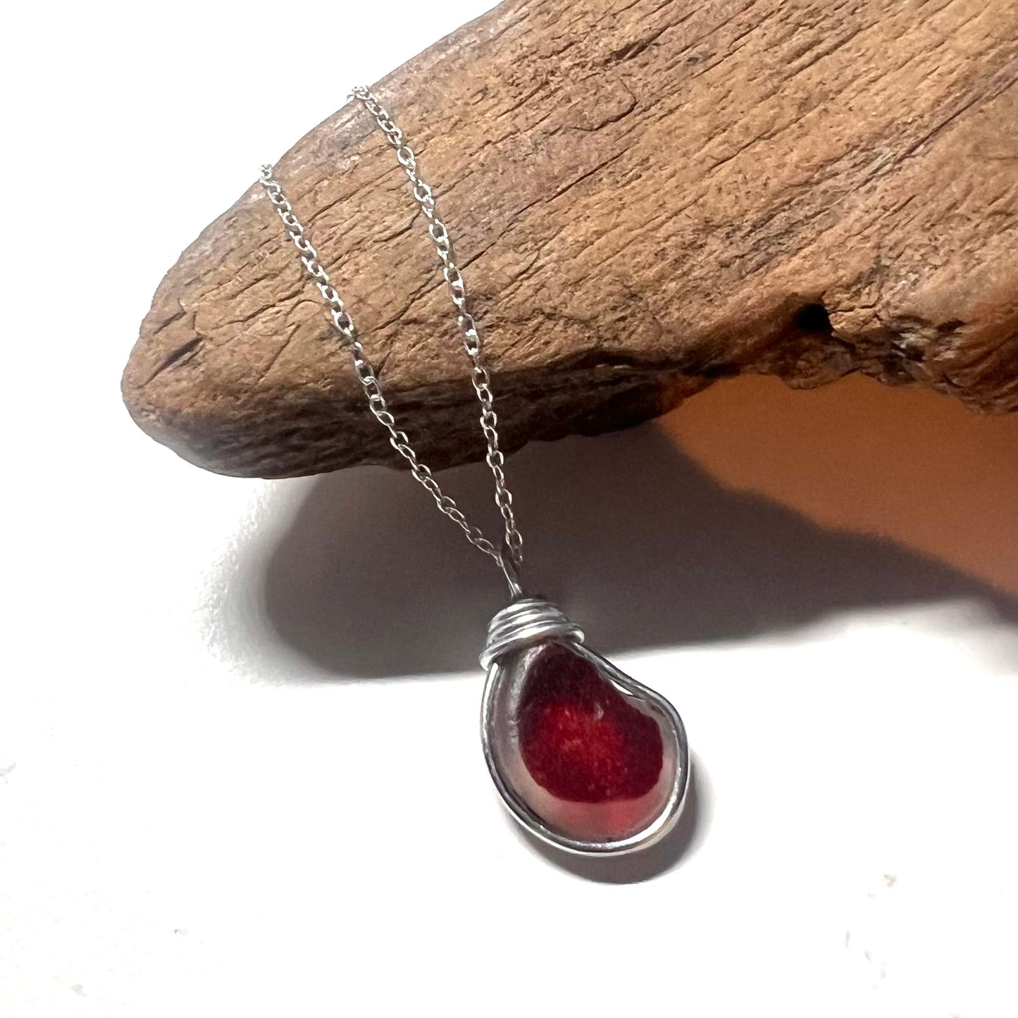 Very Rare Red Seaham Sea Glass Multi Tone Pendant