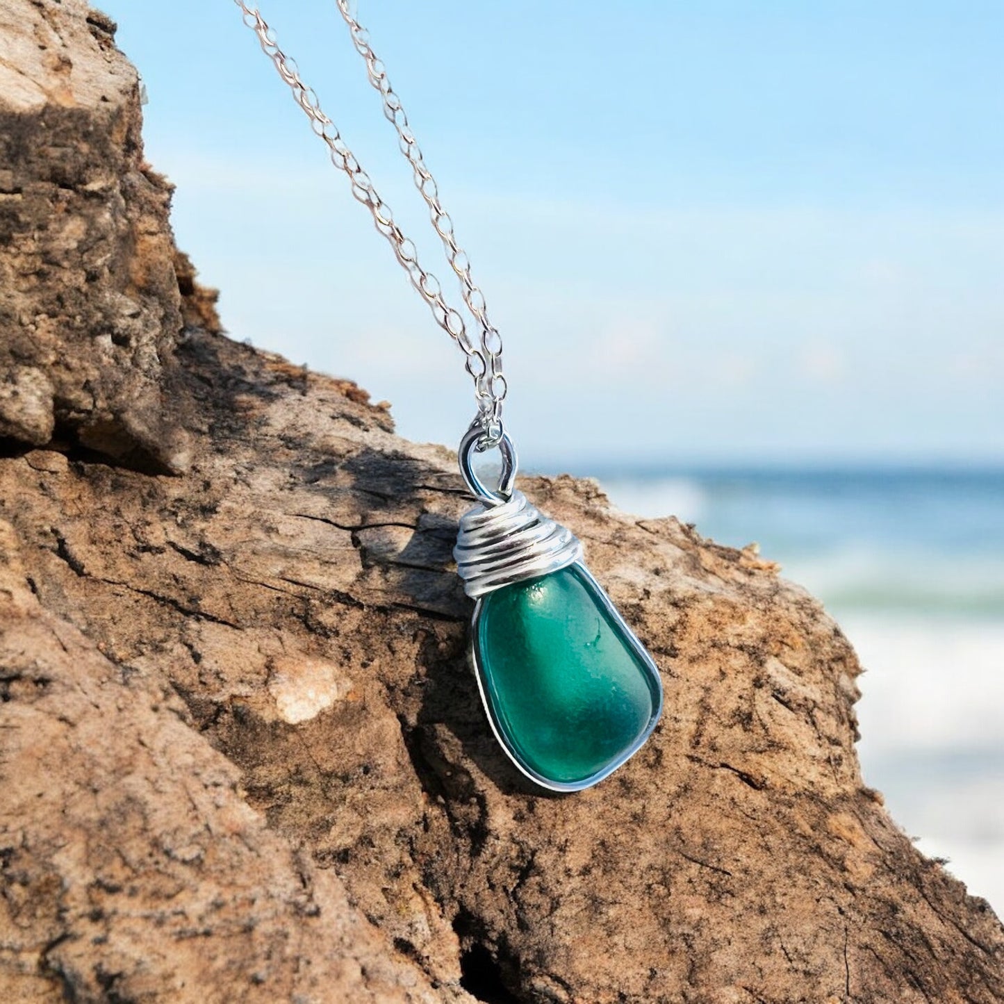 Turquoise Seaham Sea Glass and Glass Pearl Pendant