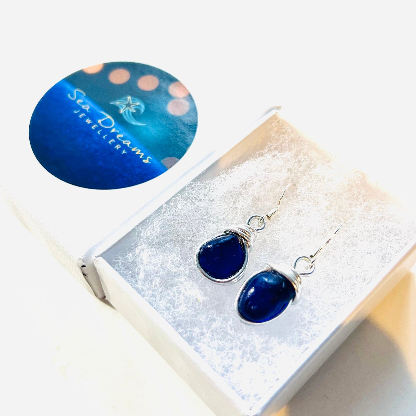 Deep Blue Seaham Sea Glass Earrings