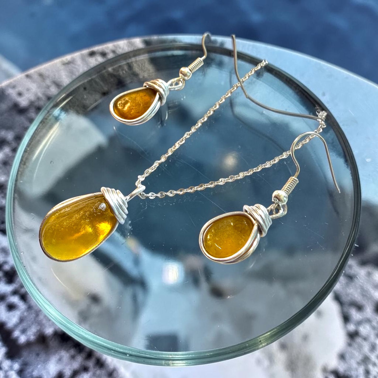 Yellow Devon Sea Glass Jewellery Set