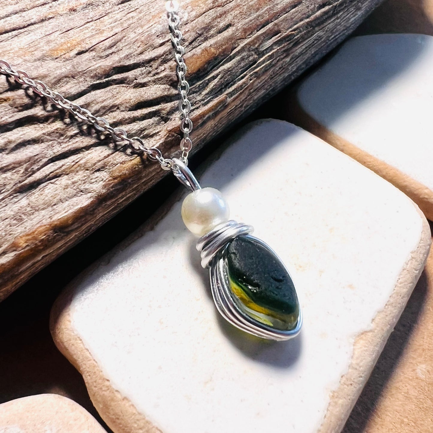 Green Seaham Sea Glass Multi Pendant