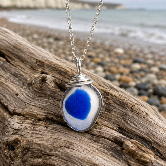 Blue Dot Seaham Sea Glass Multi Tone Pendant
