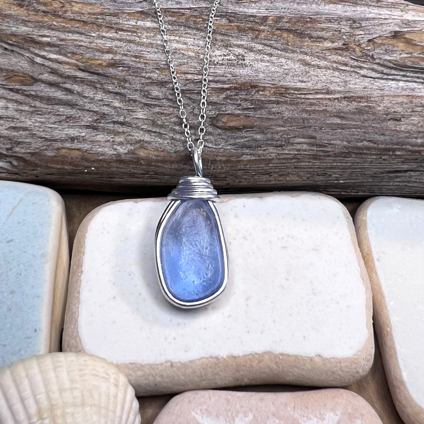 Light Cornflower Blue Seaham Sea Glass Pendant