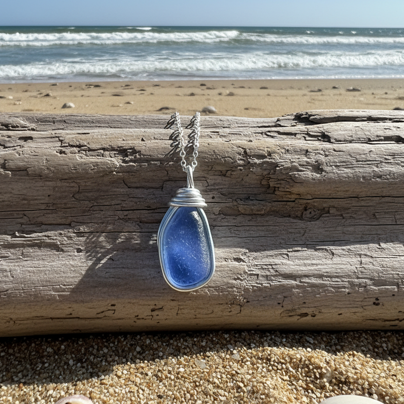 Light Cornflower Blue Seaham Sea Glass Pendant