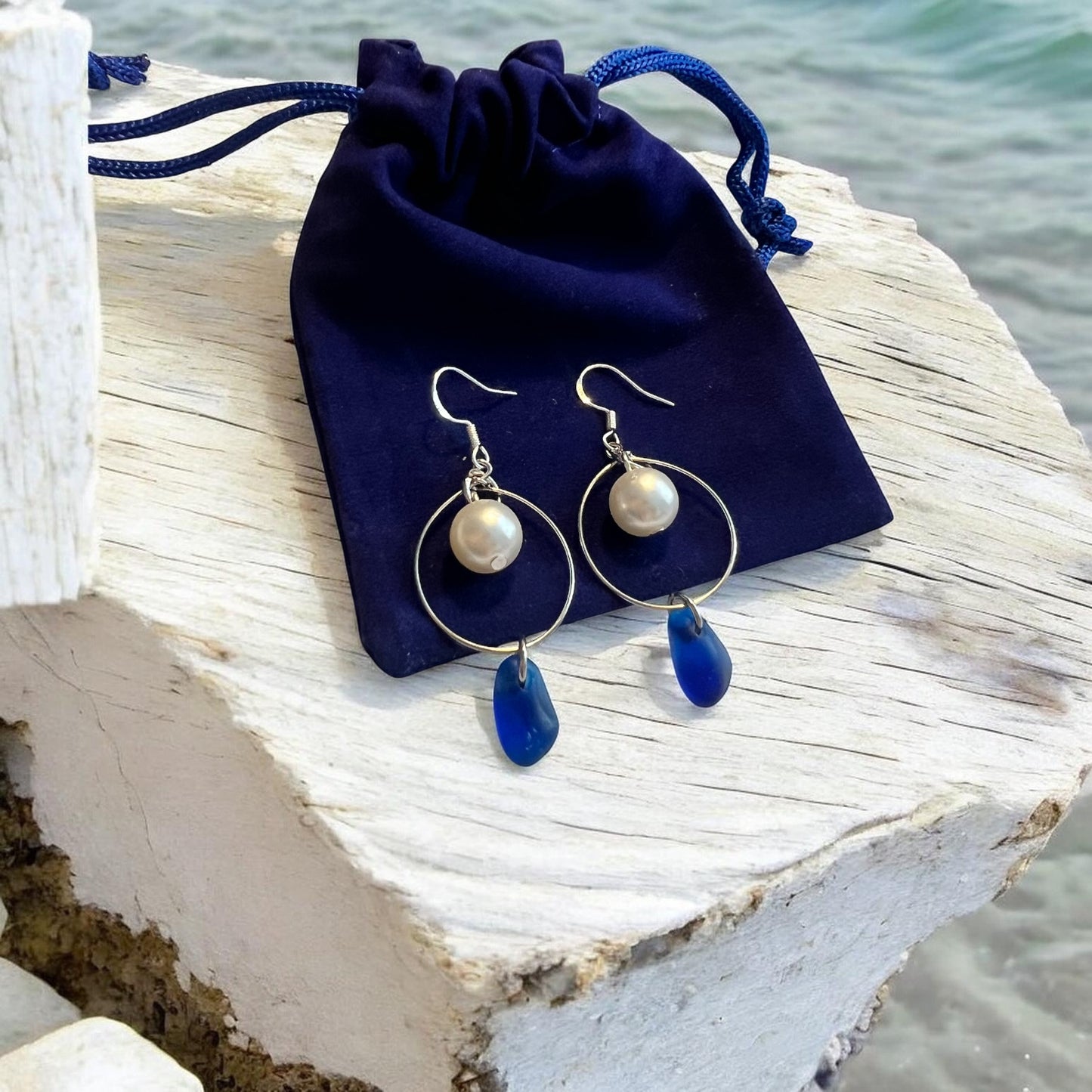 Statement Seaham Sea Glass and Glass Pearl Earrings