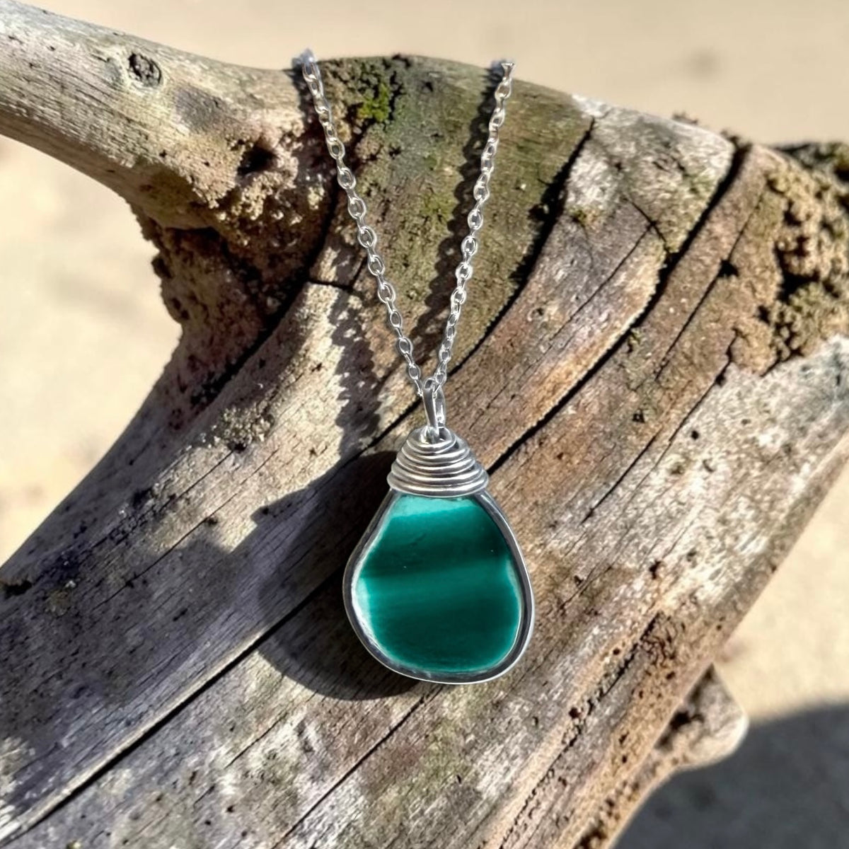 Large Striped Turquoise Seaham Sea Glass Multi Pendant