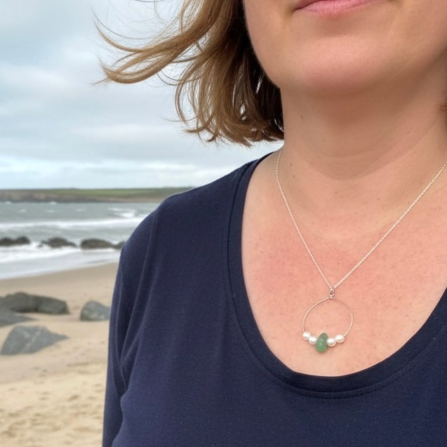 Large Aqua Seaham Sea Glass Frame Pendant