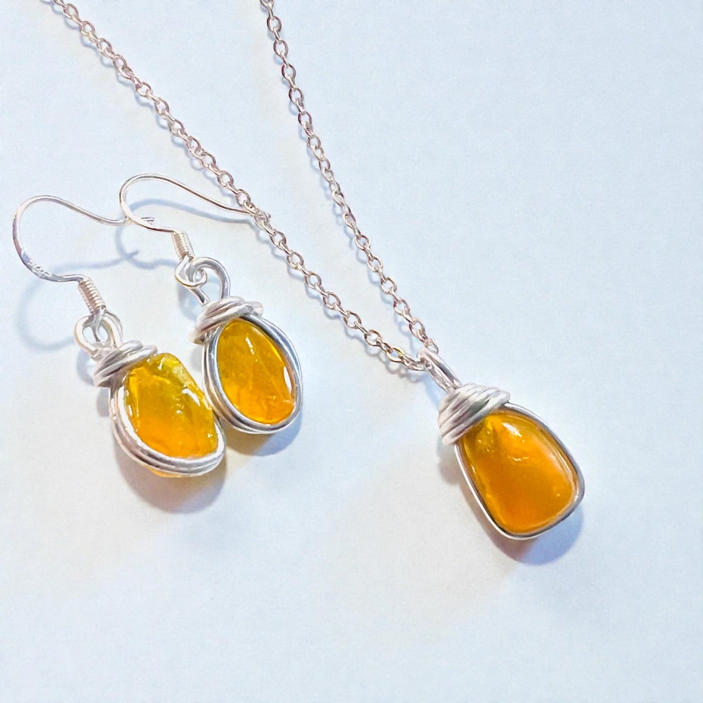 Rare Yellow Seaham Sea Glass Jewellery Set