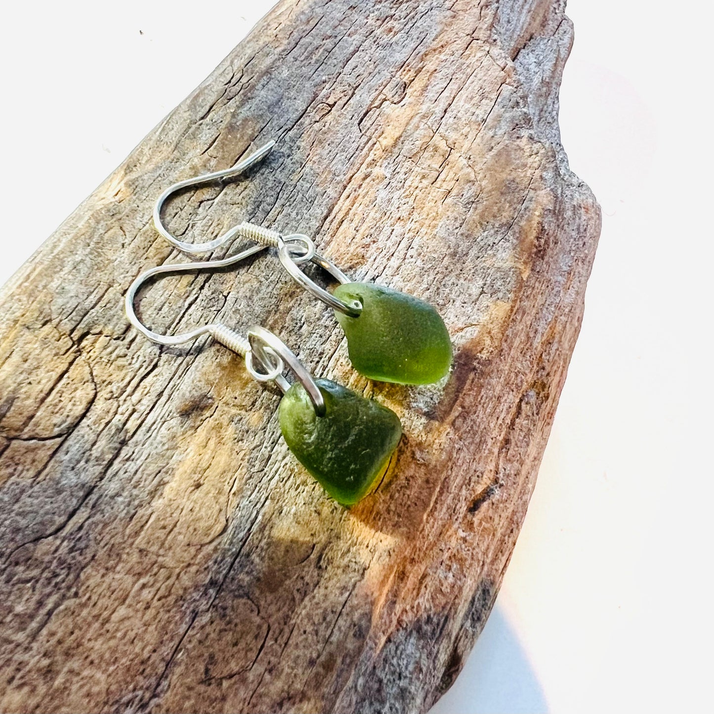 Green Dangly Seaham Sea Glass Earrings